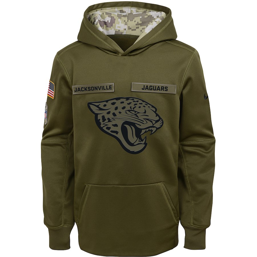 Jacksonville Jaguars Nike Youth Salute to Service Pullover Performance Hoodie Green->youth nfl jersey->Youth Jersey